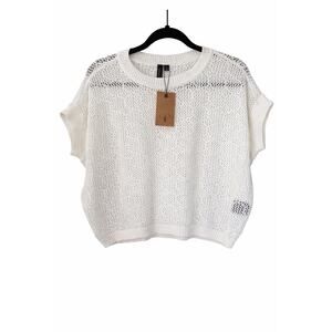 Knot Sisters Emma Pullover Small White Open Knit Mesh Cotton Boho Coastal Top